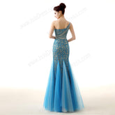 Blue One Shoulder Maxi Formal Prom Evening Dress EN137